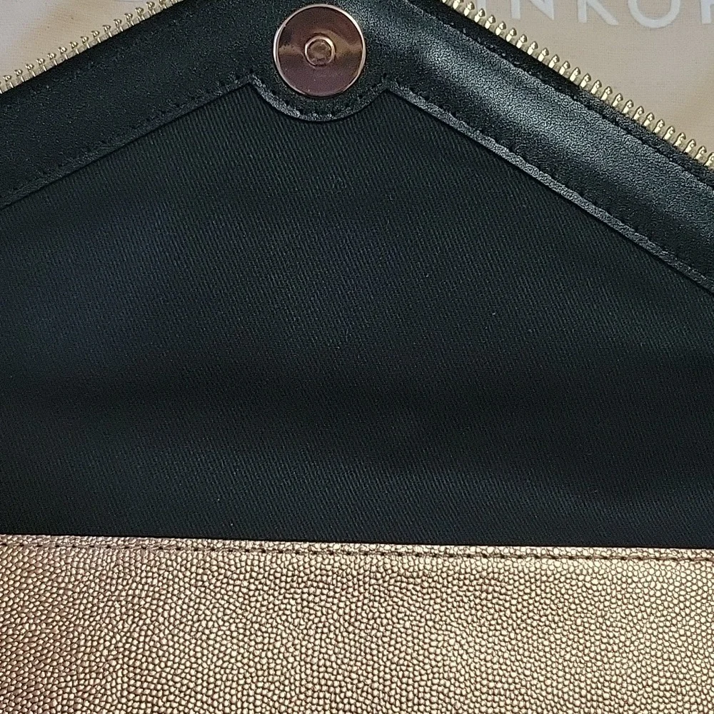 Rose Gold metallic leather, Rebecca Minkoff's Leo clutch. Like New!